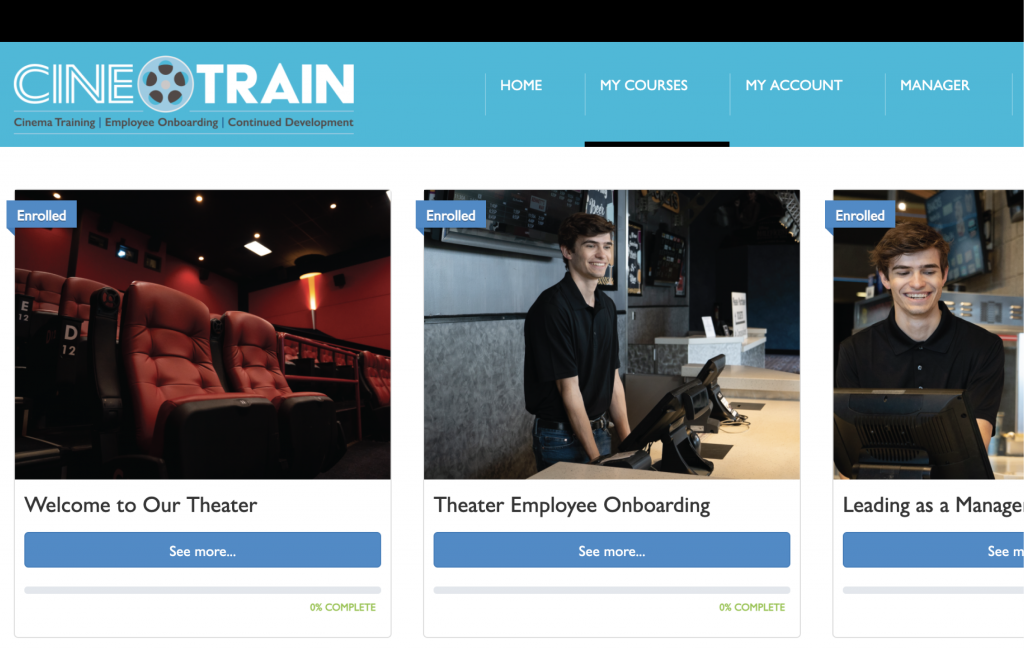 CineTRAIN learning management platform homepage